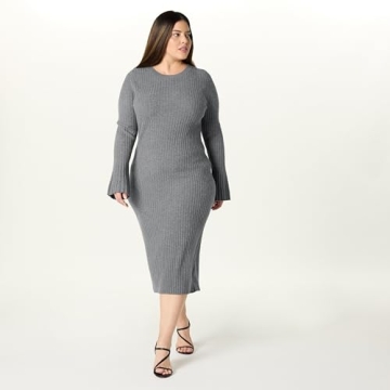 The Drop Women's Fernanda Bell Sleeve Ribbed Sweater Dress