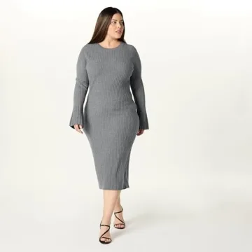The Drop Women's Fernanda Bell Sleeve Ribbed Sweater Dress