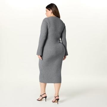 The Drop Women's Fernanda Bell Sleeve Ribbed Sweater Dress