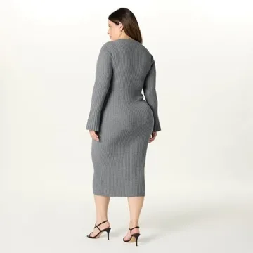 The Drop Women's Fernanda Bell Sleeve Ribbed Sweater Dress