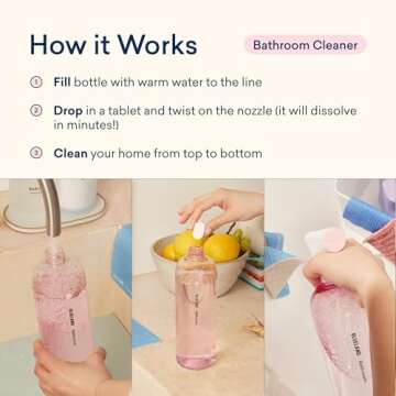 BLUELAND Bathroom Cleaner, Starter Set, Eucalyptus Mint Scent, Spray Bottle with 4 Refill Tablets, Eco-Friendly Cleaning Supplies, 4 x 24 Fl oz
