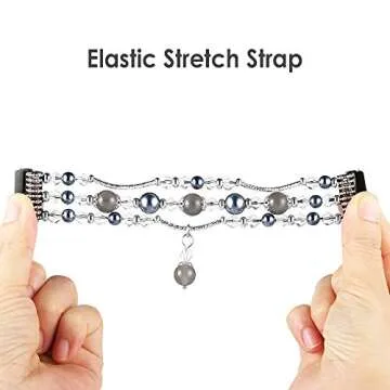 Simpeak Band Compatible with Fitbit Versa/Versa 2 / Versa Lite/Versa SE Smartwatch,Bracelet Elastic Beaded Pearl Band Replacement for Fitbit Versa,Women, Black