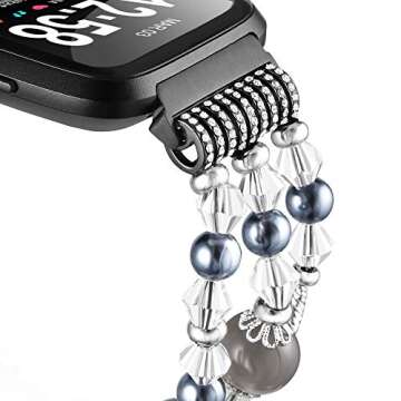 Simpeak Band Compatible with Fitbit Versa/Versa 2 / Versa Lite/Versa SE Smartwatch,Bracelet Elastic Beaded Pearl Band Replacement for Fitbit Versa,Women, Black