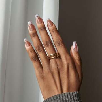 BTArtboxnails French Gel Nail Tips - French Tip Press on Nails Brown Short Coffin 3 in 1 XCOATTIPS Pre-applied Tip Primer & Base Coat, No Need to File Fake Nails