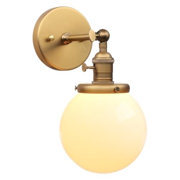 PERMO Vintage Industrial Wall Sconce Lighting Fixture with Mini 5.9" Round Globe Milk White Glass Ha...