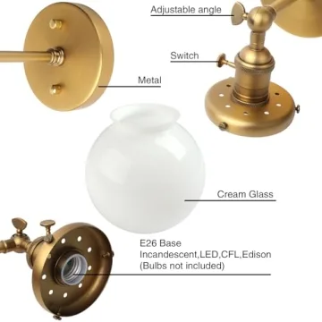 PERMO Vintage Industrial Wall Sconce with Hand Blown Glass Shade