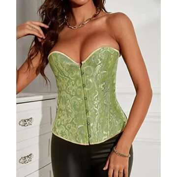 Alivila.Y Fashion Womens Sexy Brocade Vintage Corset Overbust Bustier 810-Green-XL