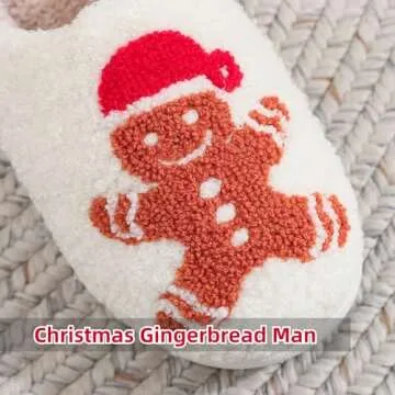Christmas Slippers Gingerbread Man Fuzzy Slippers for Womens Men Winter Warm House Couple Slippers Shoes Cozy Indoor Home Slippers Bedroom Fluffy Slippers (Medium,Gingerbread Man,Medium,Medium,Women)