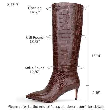 wetkiss Brown Knee High Boots for Women Knee High Crocodile Boots for Womens Knee High Boots Snake B...