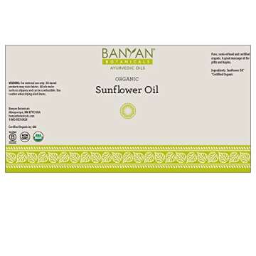 Banyan Botanicals Sunflower Oil – Organic Expeller Pressed Sunflower Oil for Massage ­­– Smooth & Light Massage Oil for Abhyanga, Ayurvedic Self-Massage – 34 oz – Non GMO Sustainably Sourced Vegan