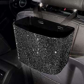BlingSHD Car Trash Can,Bling Car Garbage Can Container Hanging Wastebasket with Rhinestones,Black