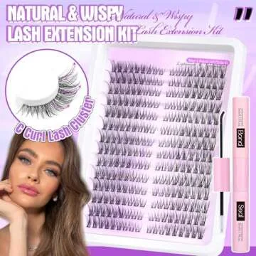 PHKERATA Wispy Lash Extension Kit Natural Lash Clusters Kit C Curl DIY Eyelash Extensions Kit 252 pcs Individual Lashes Clusters Wispy Eyelash Clusters with Lash Bond and Seal at Home Cat Eye Cluster