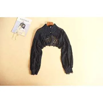 Elegtiskas Women Detachable Long Sleeve Dickey Blouse False Collar Half Shirt Blouse Collar Crop Top A-Black, Size: 3-4