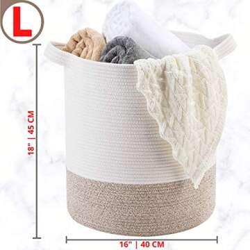 MINTWOOD Design Large 18 x 16 Inches Decorative Woven Cotton Rope Basket, Tall Laundry Basket Hamper...