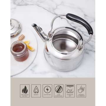 Martha Stewart Kingstree Large 2 Qt Heavy Gauge Whistling Tea Kettle - Stainless Steel