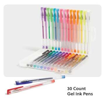 U Brands Metallic Gel Pens, Set of 30, Assorted Point Sizes, Glitter, Pastel, Neon and Classic Assorted Colors