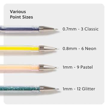 U Brands Metallic Gel Pens, Set of 30, Assorted Point Sizes, Glitter, Pastel, Neon and Classic Assorted Colors