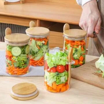 ComSaf 19oz Glass Jars with Lids and Spoons Set of 6, Sugar Coffee Containers Salt Spice Jars, Jars with Spoons for Loose Tea, Candy, Brown Sugar, Nuts, Overnight Oats Containers with Lids