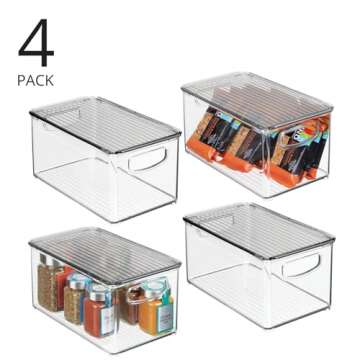 mDesign Plastic Deep Storage Bin Box Container with Lid and Built-In Handles - Organization for Frui...