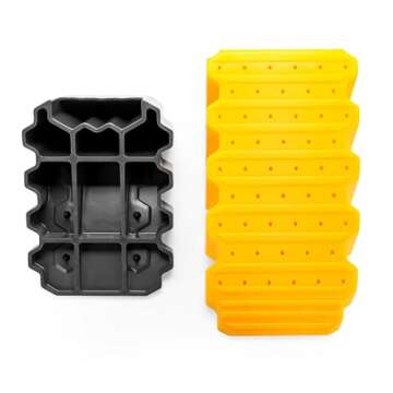 Camco Curved Camper/RV Leveler & Wheel Chock - Features Heavy Duty Honeycomb Design & Includes Non-Slip Rubber Grippers on Wheel Chock - Compatible w/Trailers Up to 30,000 lbs - 1-Pack (44423)