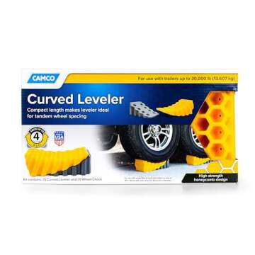 Camco Curved Camper/RV Leveler & Wheel Chock - Features Heavy Duty Honeycomb Design & Includes Non-Slip Rubber Grippers on Wheel Chock - Compatible w/Trailers Up to 30,000 lbs - 1-Pack (44423)