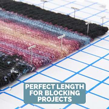 KnitIQ Strong Stainless Steel T-Pins for Blocking Knitting, Crochet & Sewing Projects | 150 Units, 1.5 Inch Pin Needles | Comes with Hinged Reusable Tin (Classic Design)