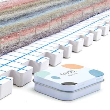 KnitIQ Strong Stainless Steel T-Pins for Blocking Knitting, Crochet & Sewing Projects | 150 Units, 1.5 Inch Pin Needles | Comes with Hinged Reusable Tin (Classic Design)