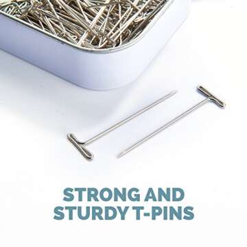 KnitIQ Strong Stainless Steel T-Pins for Blocking Knitting, Crochet & Sewing Projects | 150 Units, 1.5 Inch Pin Needles | Comes with Hinged Reusable Tin (Classic Design)
