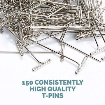 KnitIQ Strong Stainless Steel T-Pins for Blocking Knitting, Crochet & Sewing Projects | 150 Units, 1.5 Inch Pin Needles | Comes with Hinged Reusable Tin (Classic Design)