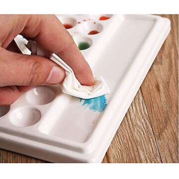 Jucoan 2 Pack 10-Well Ceramic Watercolor Painting Palette, 7-1/2 x 4-1/3-Inch Rectangle Porcelain Artist Paint Palette Mixing Tray for Watercolor, Gouache, Acrylic