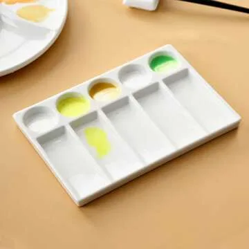 Jucoan 2 Pack 10-Well Ceramic Watercolor Painting Palette, 7-1/2 x 4-1/3-Inch Rectangle Porcelain Artist Paint Palette Mixing Tray for Watercolor, Gouache, Acrylic