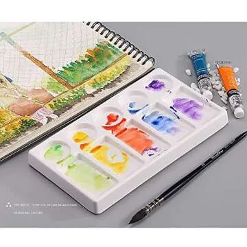 Jucoan 2 Pack 10-Well Ceramic Watercolor Painting Palette, 7-1/2 x 4-1/3-Inch Rectangle Porcelain Artist Paint Palette Mixing Tray for Watercolor, Gouache, Acrylic