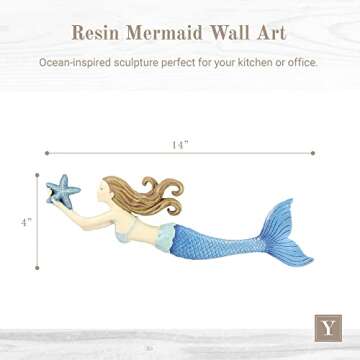 Young's Inc. Resin Mermaid Wall Art – 14”L x 3.5”H Nautical Decor Piece – Beach Decorations ...