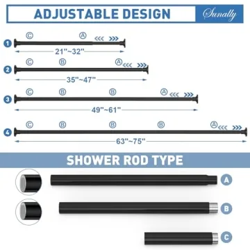 SUNALLY Adjustable Shower Curtain Rod 32-75 Inch No Drill