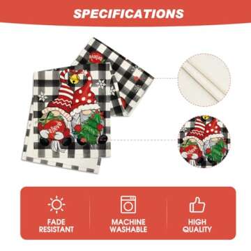 Artoid Mode Buffalo Plaid Gnome Bell Xmas Tree Christmas Table Runner, Seasonal Winter Kitchen Dining Table Decoration for Home Party Decor 13x72 Inch