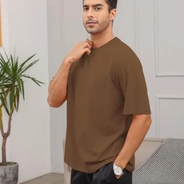 Men's Fashion Loose Fit Crewneck Solid T-Shirt Athletic Lightweight Short Sleeve Gym Workout Tops Coffee Brown