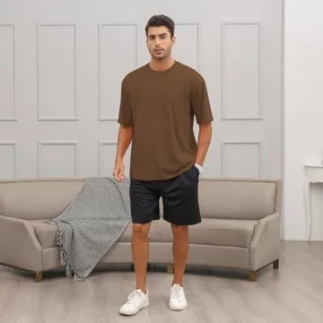 Men's Fashion Loose Fit Crewneck Solid T-Shirt Athletic Lightweight Short Sleeve Gym Workout Tops Coffee Brown