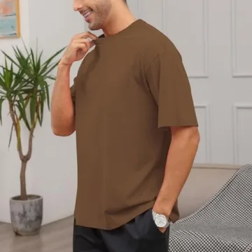 Men's Fashion Loose Fit Crewneck Solid T-Shirt Athletic Lightweight Short Sleeve Gym Workout Tops Coffee Brown