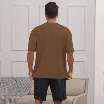 Men's Fashion Loose Fit Crewneck Solid T-Shirt Athletic Lightweight Short Sleeve Gym Workout Tops Coffee Brown