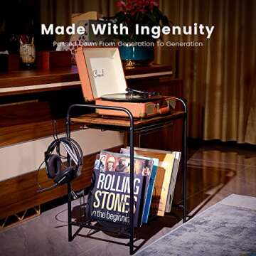 MAWEW Record Player Stand, Vintage, Wooden, Table, Black, Large 5-ply, Corrosion Resistant, 22x26x14 inches, 100 lbs Load Capacity