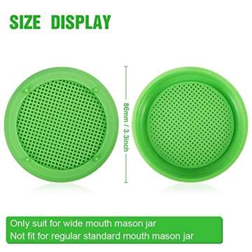 Amytalk 12 Pack Plastic Sprouting Lids for 86mm Wide Mouth Mason Jars, Sprouting Strainer Lid for Ca...