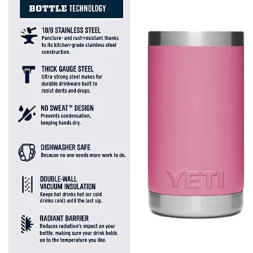 YETI Rambler Jr. 12 oz Kids Bottle, with Straw Cap, Harbor Pink