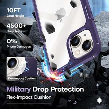 TAURI 3 in 1 for iPhone 13 Case Dark Purple, [Military-Grade Drop Protection] Slim Shockproof Phone Lanyard Case 6.1 inch