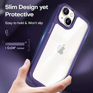 TAURI 3 in 1 for iPhone 13 Case Dark Purple, [Military-Grade Drop Protection] Slim Shockproof Phone Lanyard Case 6.1 inch
