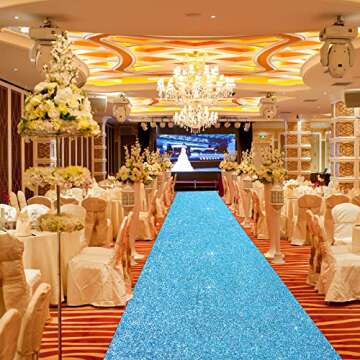 Tatuo Carpet Runner Runway Rug 55 GSM Thickness with Carpet Tape for Prom Wedding Party Outdoor Indoor Hallway Rug(2.46 x 30 Feet,Glitter Blue)