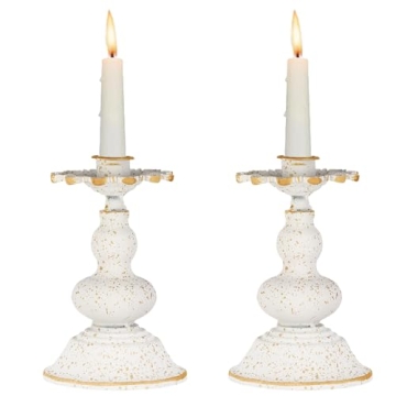 Taper Candle Holder, Set of 2 Candlestick Holders for Table Centerpiece, White Vintage Modern Decora...