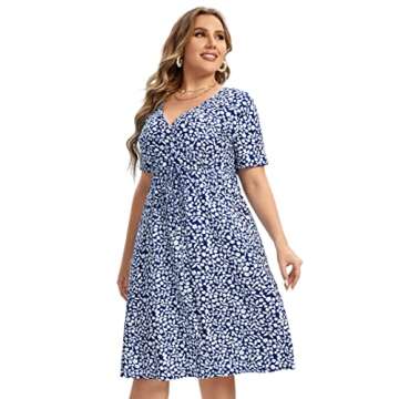 Plus Size Floral V-Neck Dress for Women - AMZ PLUS