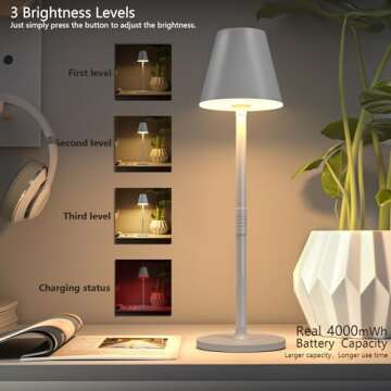 Timjorman 2 Pack LED CordlessTable Lamp,4000mAh Rechargeable Battery Desk lamp,3 Level Brightness Po...