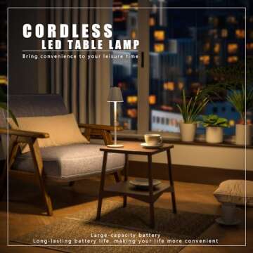 Timjorman 2 Pack LED CordlessTable Lamp,4000mAh Rechargeable Battery Desk lamp,3 Level Brightness Portable Light, Minimalist Design, for Couple Dinner/Coffee Table/Restaurant/Bedroom(White 2pack)