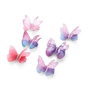 Liasun 6Pcs/pack 3D Colorful Organza Butterfly Hair Clips - Chiffon Fairy Wings - Ribbon Wrapped Cli...